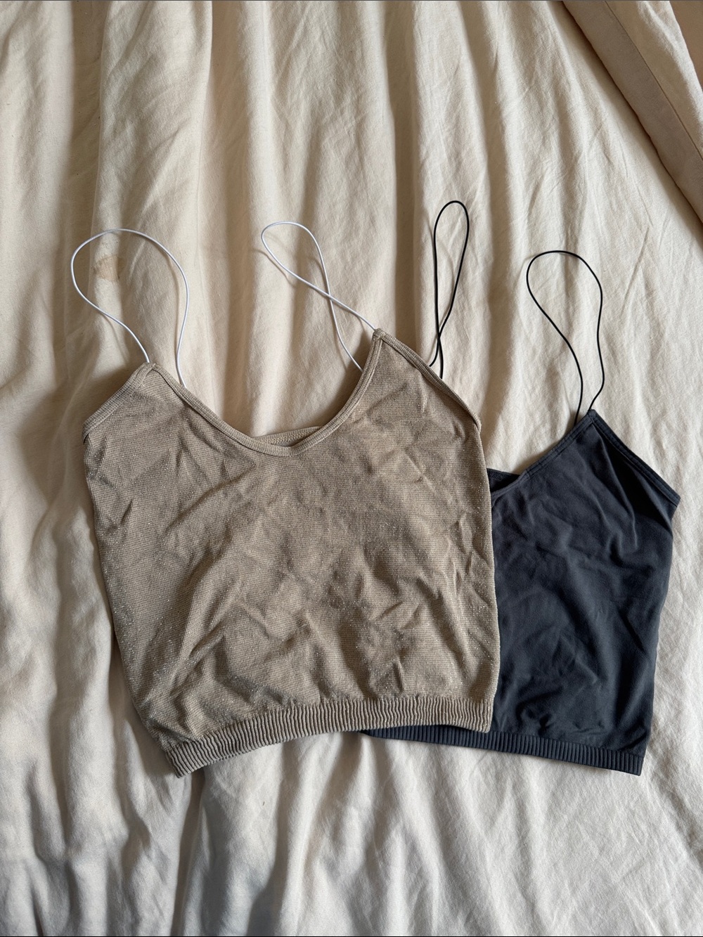 Free People Spaghetti Strap Crop Tops in Taupe and Black